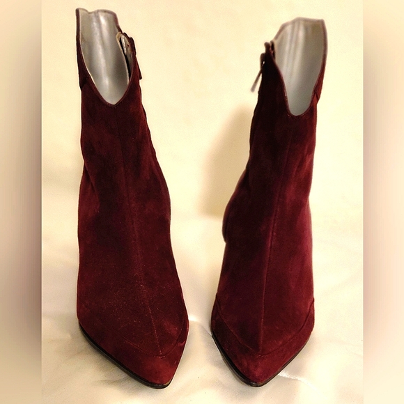STEPHANE KELIAN PARIS Burgundy Suede Wedge Heeled Booties size 5 - Picture 3 of 10